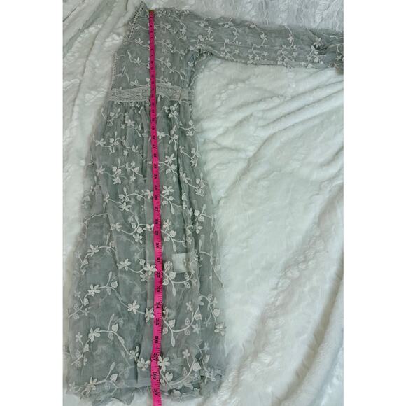 Sundance Platinum Gray Sheer Embroidered Floral Lace Peasant Dress Cottage 12 - Picture 12 of 13